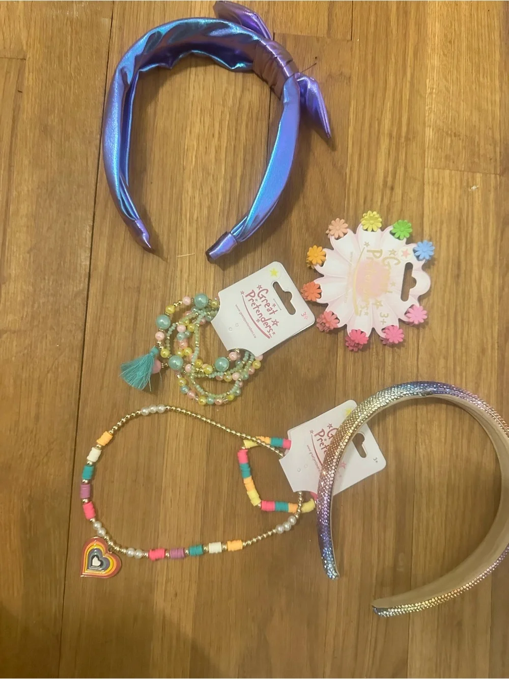 Little Girls bundle Beaded Necklace & Iridescent Headbands Set